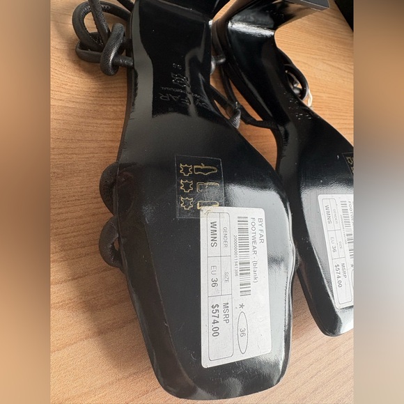 By Far Charlie Black Leather Knot Sandals Size 36 Square Toe 2.5” Heel - Picture 9 of 14